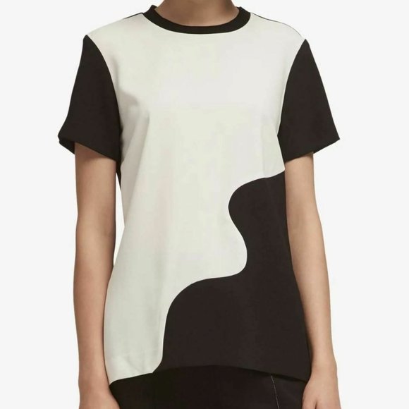 DKNY Colorblocked Crewneck Top White Black M NWT! - Picture 3 of 3